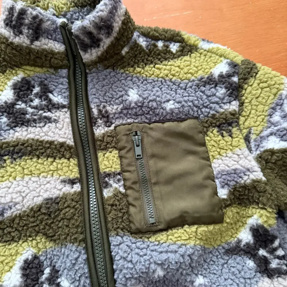 Old Navy Fleece Sherpa Zip Up Jacket Boys 8 Smoky Mountain Green Camo